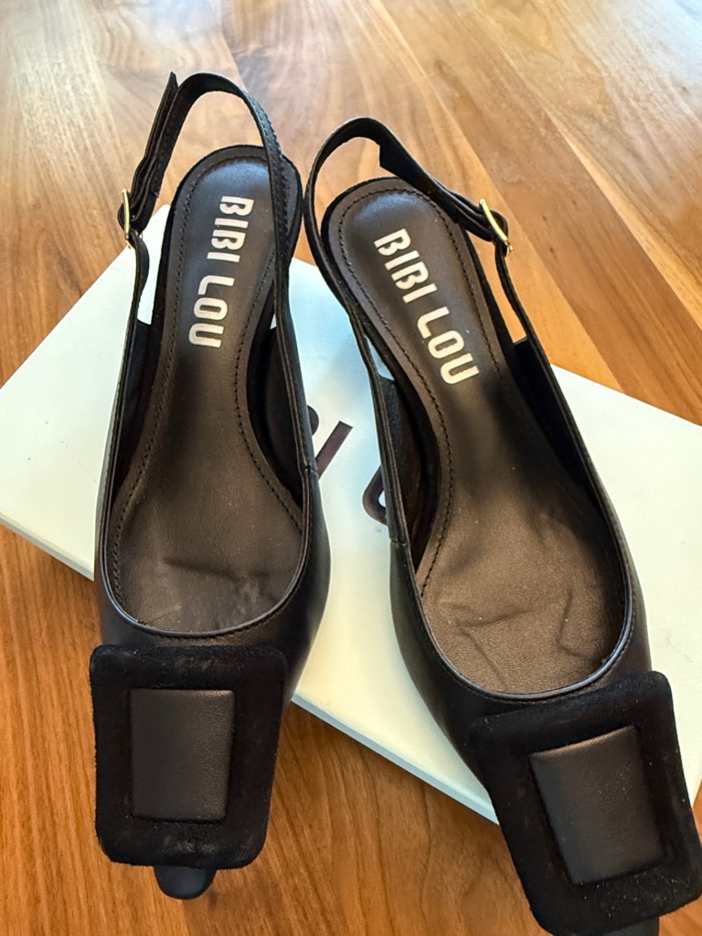 Bibi Lou Black Slingback Square-Toe Heels